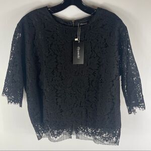 NWT Oyamiki Short Sleeve Black Lace Round Neck Shirt Top Blouse Women's Size XXL